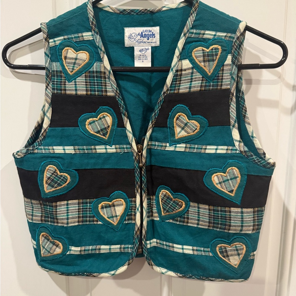 Angels Women's Teal Plaid Heart Vest